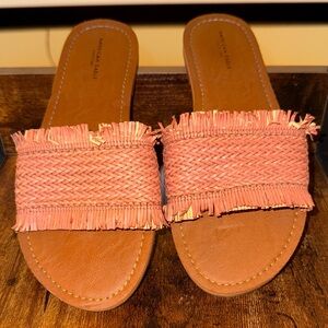 American Eagle Coral Fringe Slide Sandals | Boho Flat Slides | Size 8
